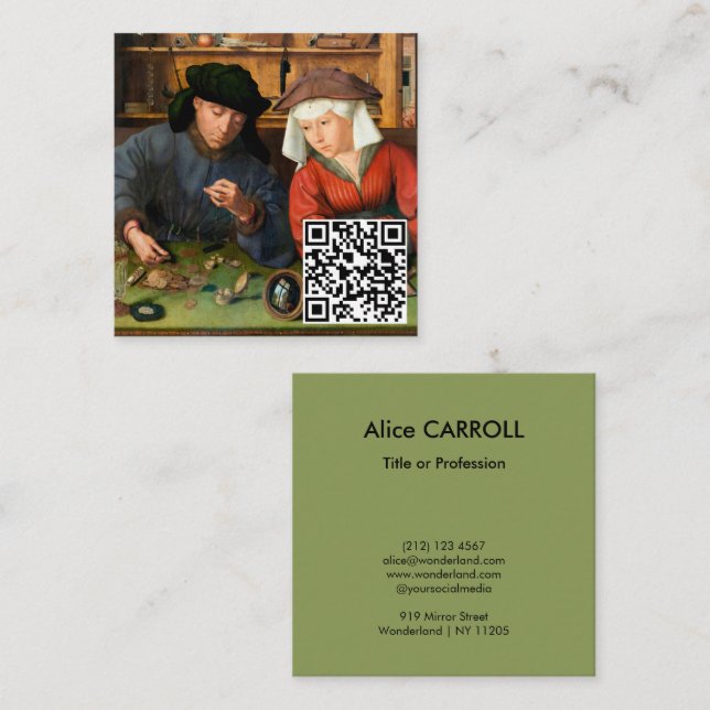 Carte De Visite Carré Quentin Matsys - Moneylender et sa femme - Code QR (Devant / Derrière)
