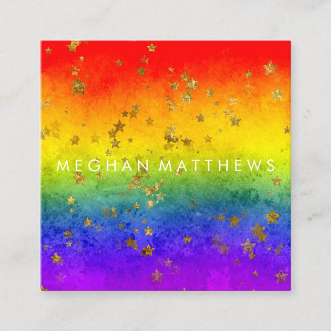 Carte De Visite Carré Rainbow Gold Stars Sparkle Beauty Stylist Maquilla (Devant)