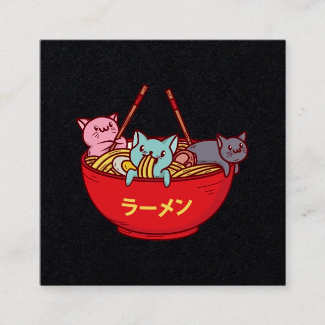 Carte De Visite Carré Ramen japonais adorables drôles de chat d'Anime de (Devant)