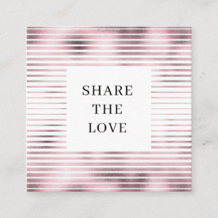 Carte De Visite Carré rayures métalliques rose or moderne Loyalty Card
