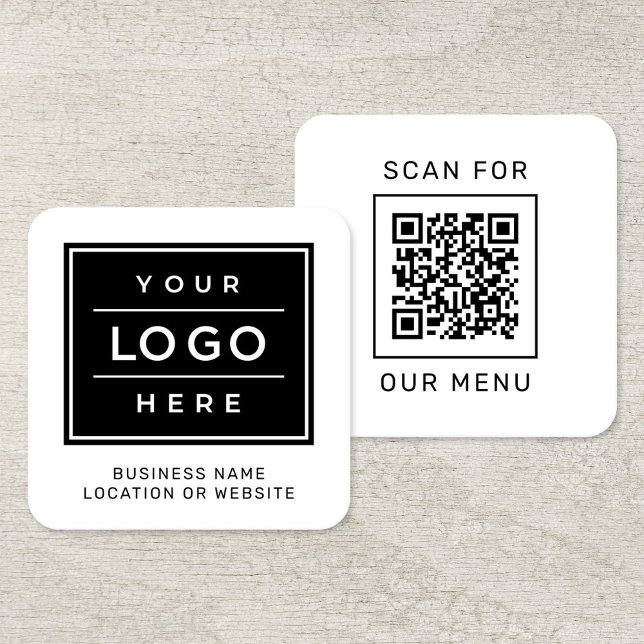 Carte De Visite Carré Rechercher notre menu Code QR personnalisé et logo (Créateur téléchargé)