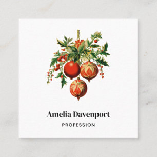 Carte De Visite Carré Red Christmas Baubles avec Holly Festive