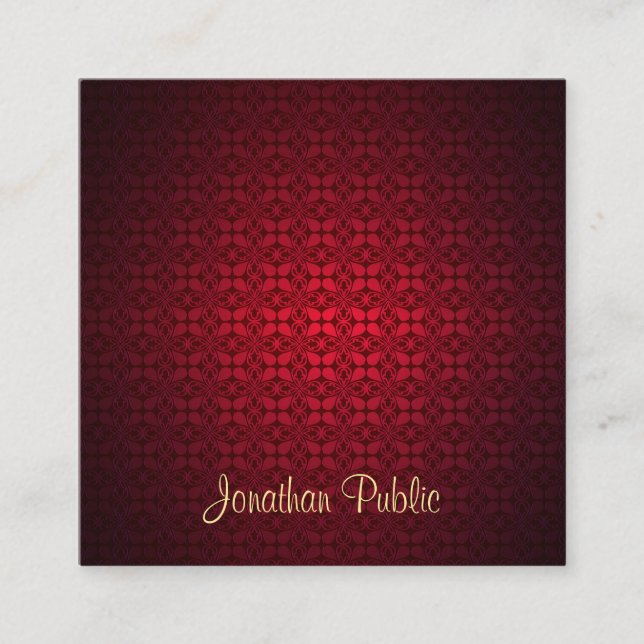 Carte De Visite Carré Red Damask Calligraphy Texte Modèle Professionnel (Devant)