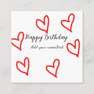 Carte De Visite Carré Red heart shaphappy anniversaire ajouter nom texte