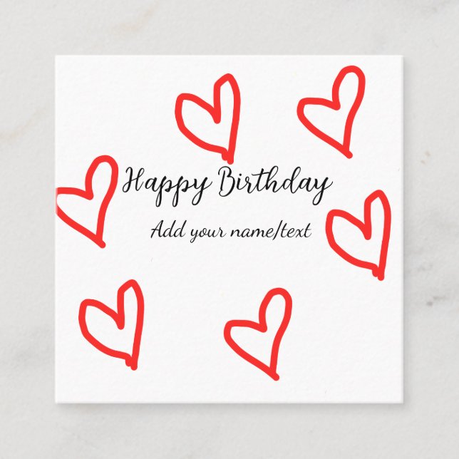 Carte De Visite Carré Red heart shaphappy anniversaire ajouter nom texte (Devant)