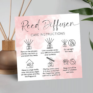 Carte De Visite Carré Reed Diffuser Care Guide Elégante Aquarelle rose