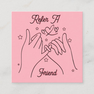 Carte De Visite Carré Référer un ami fuchsia rose mains mignonnes illust
