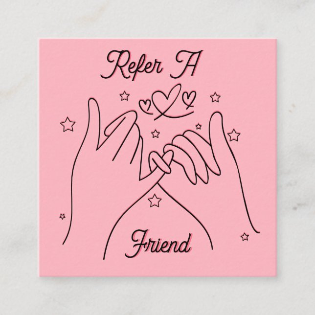 Carte De Visite Carré Référer un ami fuchsia rose mains mignonnes illust (Devant)