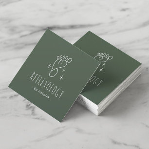 Carte De Visite Carré Reflexologie pied SPA Massage Thérapie Sage Vert