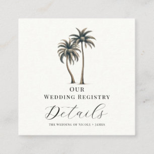 Carte De Visite Carré Registre de mariage tropical avec palmiers QR 
