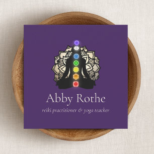 Carte De Visite Carré Reiki Master avec Chakras Purple