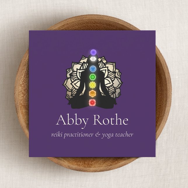 Carte De Visite Carré Reiki Master avec Chakras Purple (Créateur téléchargé)