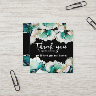 Carte De Visite Carré Remerciement Abstrait Vert Noir Élégant Entreprise