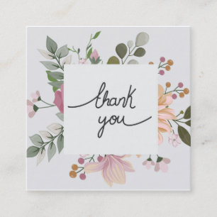 Carte De Visite Carré Remerciement blanc floral élégant