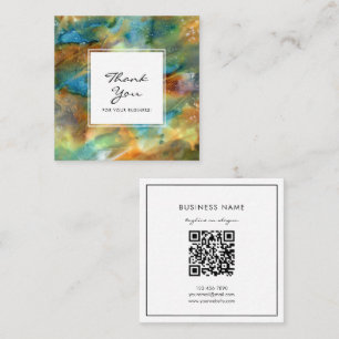 Carte De Visite Carré Remerciement Moderne Abstrait QRCode Aquarelle Mar