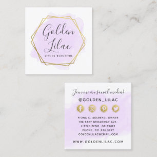 Carte De Visite Carré Réseau de médias sociaux aquarelle violet et or