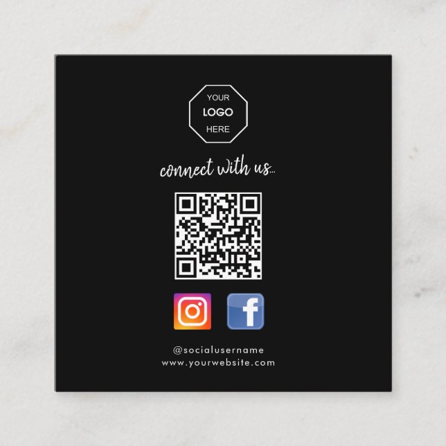 Carte De Visite Carré Réseaux sociaux | Contactez-nous | QR Code Black B (Devant)