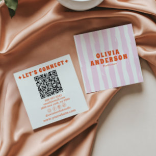 Carte De Visite Carré Retro Bold rose Boho Super tendance Girly QR Code