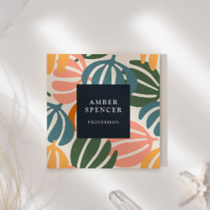 CARTE DE VISITE CARRÉ RETRO FEUILLES SUPER FILLE BOTANIQUE