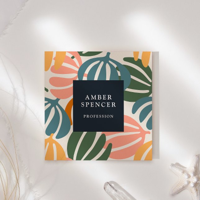 CARTE DE VISITE CARRÉ RETRO FEUILLES SUPER FILLE BOTANIQUE (Créateur téléchargé)