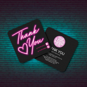 Carte De Visite Carré Retro Neon Pink Lights Merci client Carré B