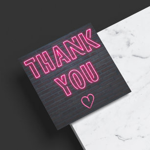 Carte De Visite Carré Retro neon pink sign order thank you