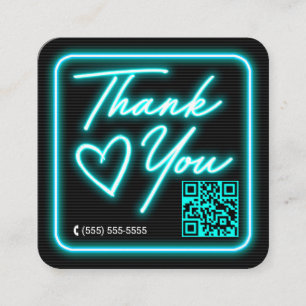 Carte De Visite Carré Retro Neon Turquoise Signal lumineux Merci client