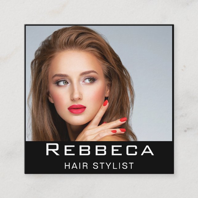 Carte De Visite Carré Retro Personalize Photo Hairdresser (Devant)