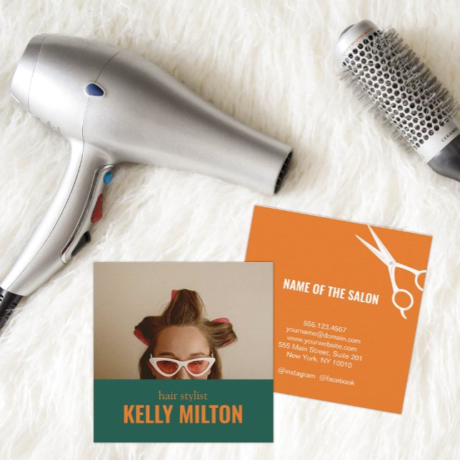 Carte De Visite Carré Retro Personnaliser Photo Coiffeur Barber Salon (Créateur téléchargé)