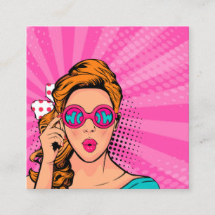 Carte De Visite Carré Retro Pop Art Blonde Lady Wow Pink ID556
