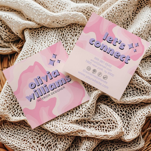 Carte De Visite Carré Retro Soft Pink Purple Groovy Girly Trendy Funky  (Créateur téléchargé)