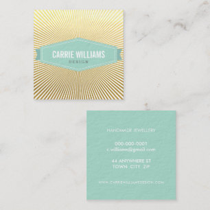Carte De Visite Carré RETRO SUNBURST MOTIF badge à la menthe cool logo o