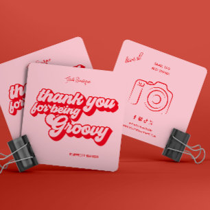 Carte De Visite Carré Rétro Super rose et rouge Merci médias sociaux