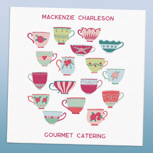 Carte De Visite Carré Retro Tea Cup Restauration Boulangerie Café