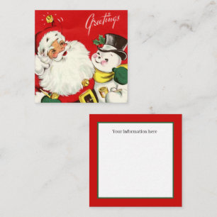 Carte De Visite Carré retro vintage Père Noël snowman ajouter des info