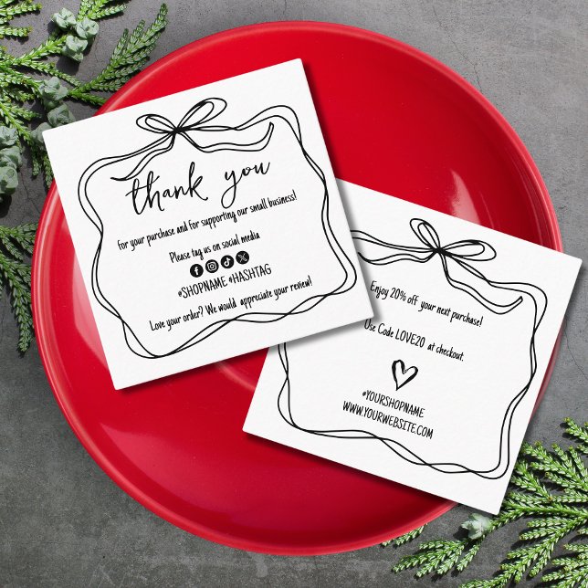 Carte De Visite Carré Ribbon Doodle Bow à la mode Petite entreprise Merc (Créateur téléchargé)