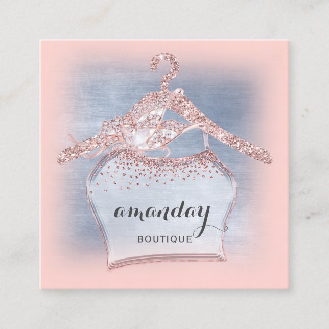 Carte De Visite Carré Robe de cintre Mode Boutique Rose bleu Diamant (Devant)