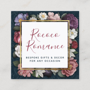 Carte De Visite Carré Rococo Damask & Elegant Floral Social Media Icons
