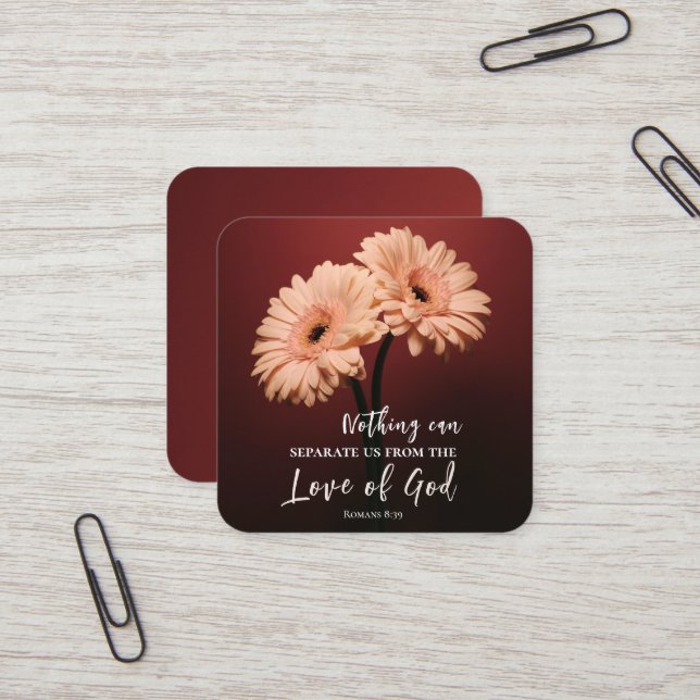 Carte De Visite Carré Romains 8 39 Amour de Dieu Bible chrétienne Verse (Devant/Arrière en situation)