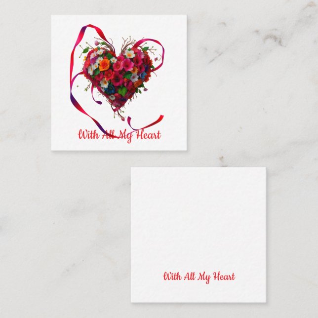 Carte De Visite Carré Romantic Floral Heart (Devant / Derrière)
