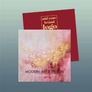 Carte De Visite Carré Rose Abstrait Pink Paint Gold