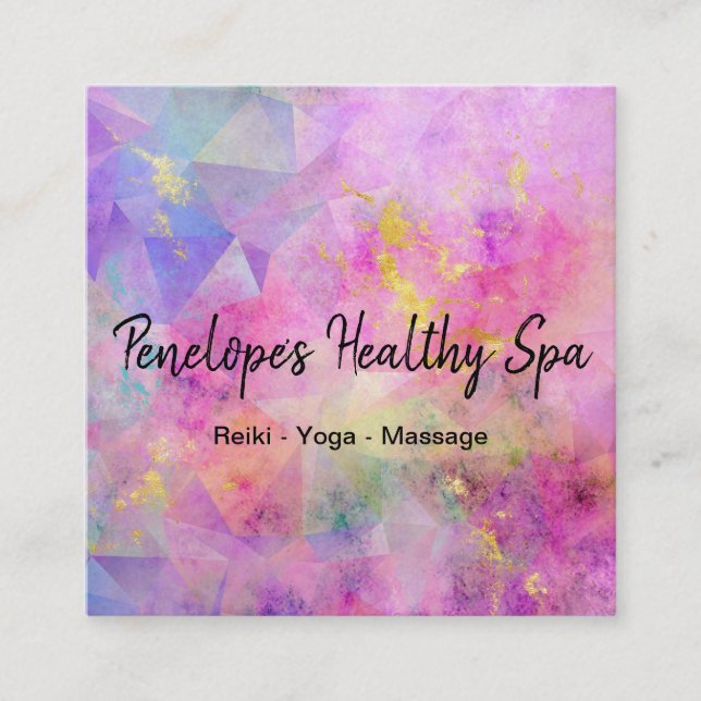 Carte De Visite Carré Rose bleu violet or Abstrait (Devant)