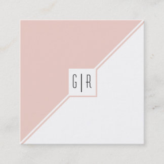 Carte De Visite Carré Rosé clair, triangles blancs, monogramme géométriq