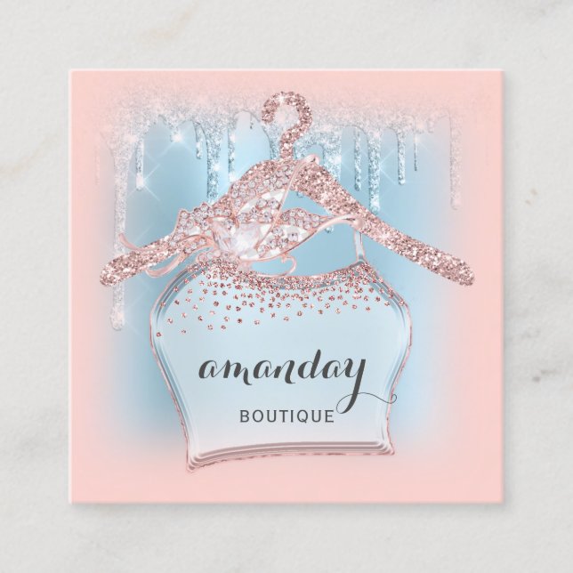 Carte De Visite Carré Rose Closet Hanger Hanger Boutique Bleu (Devant)