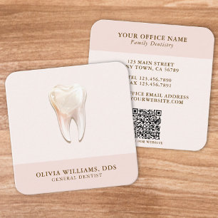 Carte de visite carré rose code QR dent moderne