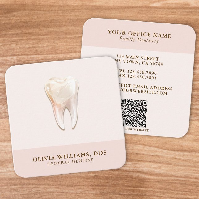 Carte de visite carré rose code QR dent moderne (Créateur téléchargé)