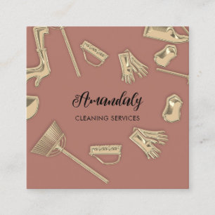 Carte De Visite Carré Rose de code QR des services de nettoyage de maiso