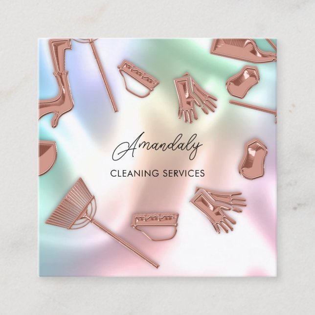 Carte De Visite Carré Rose de code QR des services de nettoyage de maiso (Devant)