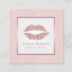Carte De Visite Carré Rose de maquillage Lipes d'or Parties scintillant
