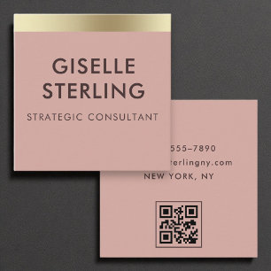 Carte De Visite Carré Rose du désert Pink Gold Foil Luxury QR Code Minim